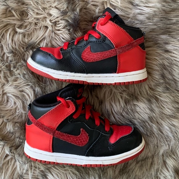 Nike Other - Nike dunk high toddler black red bred dunks 10c 10